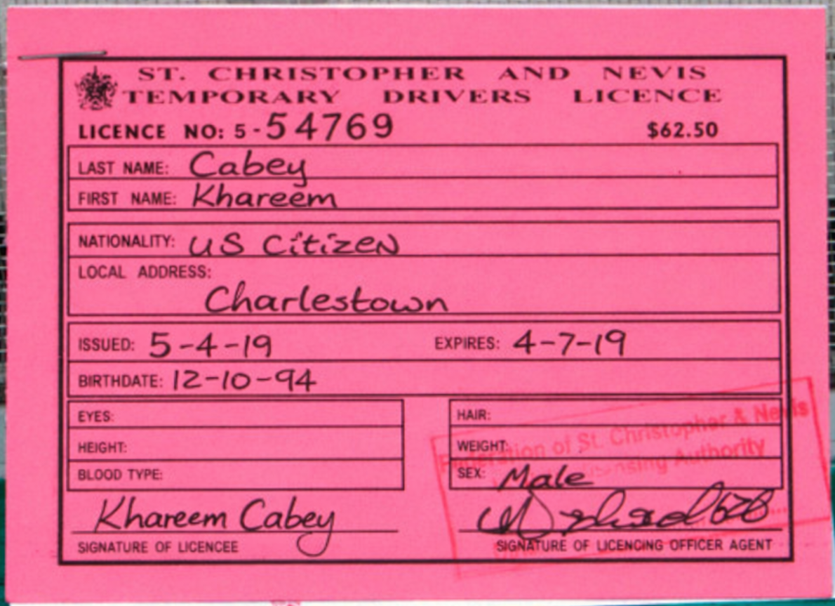 St Kitts and Nevis Temporary drivers license